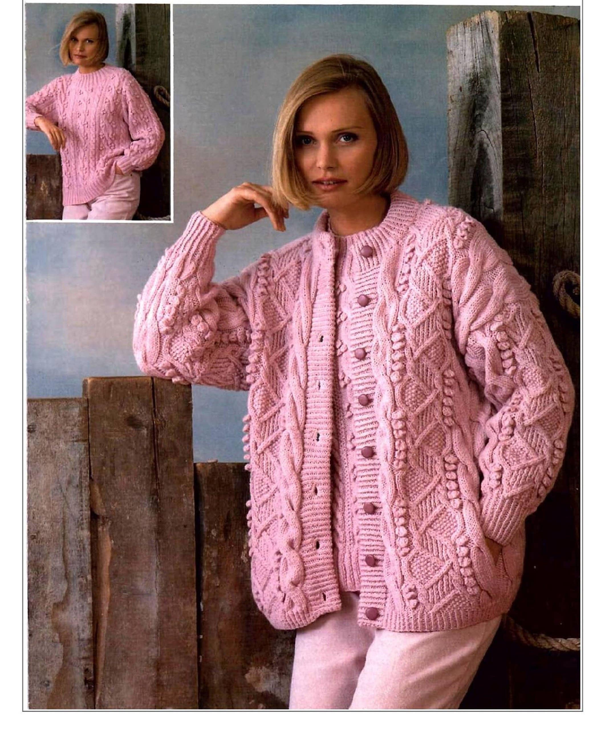 Lady's Jacket with Hood and Sweater Knitting Pattern in DK 32-42" mens 985 