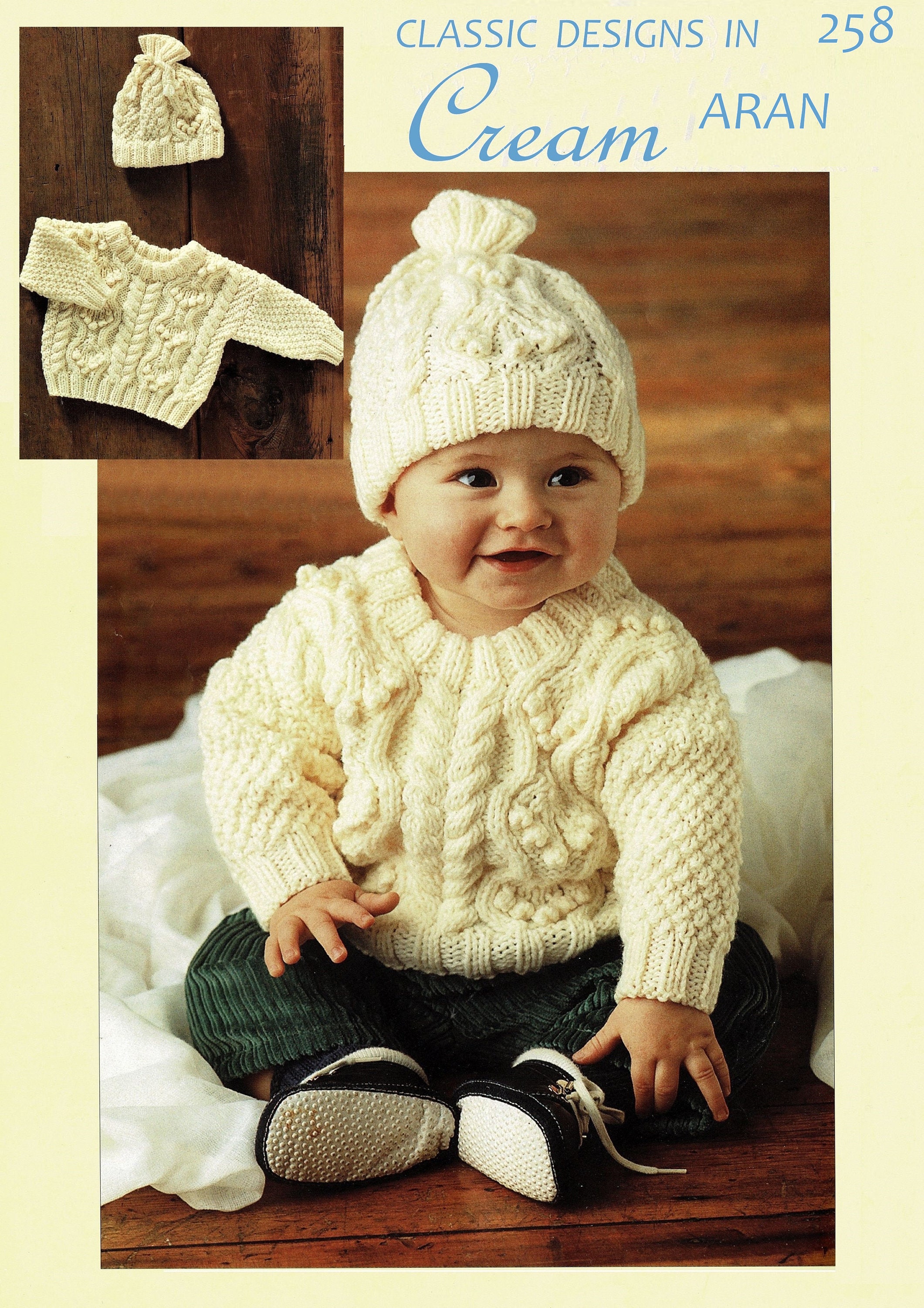 Babies and Toddlers Aran Sweater and Matching Hat, Vintage