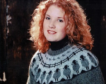 Ladies "Sheep Go Round" Nordic Fair Isle Sweater, Vintage Knitting Pattern, PDF, Digital Download - B508