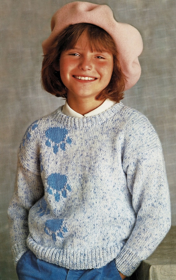 Toddlers and Girls Cute Paw Print Sweater Vintage Knitting Pattern PDF Digital Download C414 Etsy UK