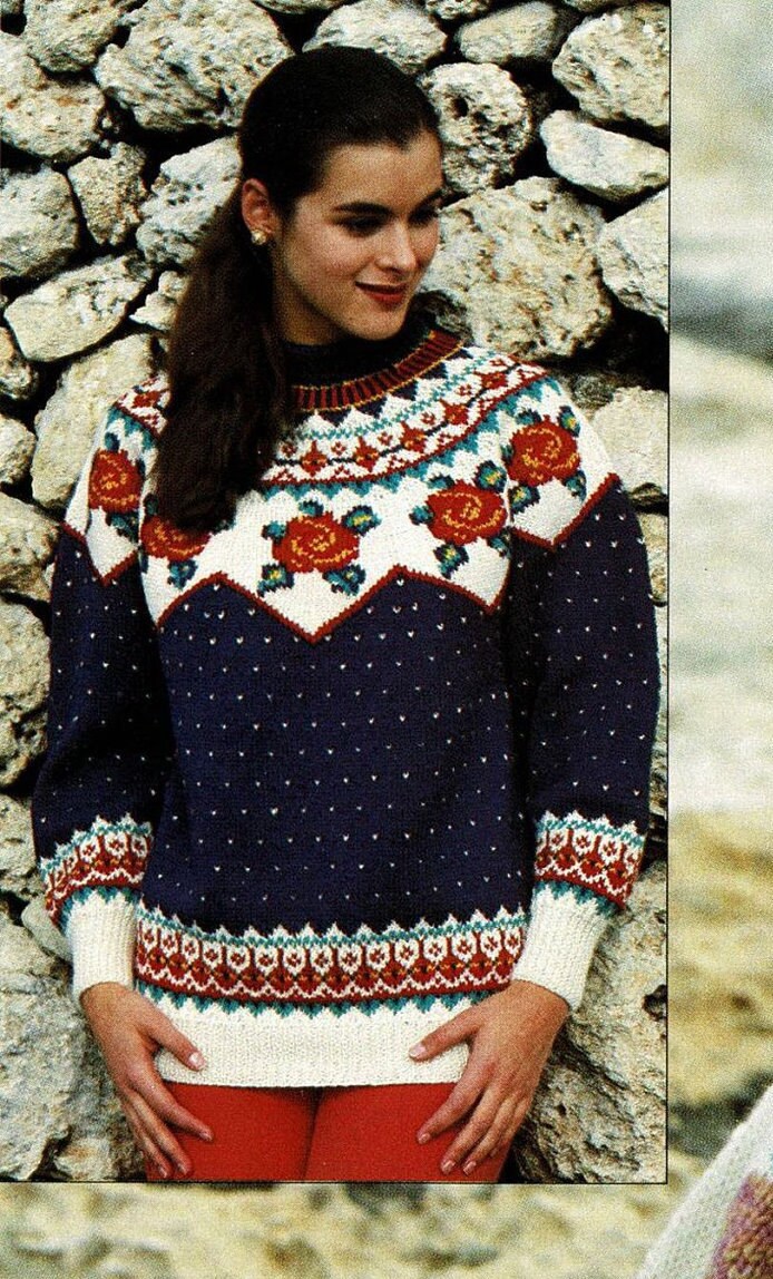Vintage Nordic Folk Wool Knit Sweater Jumper Oatmeal Brown