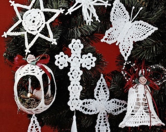 Virkade spetsjulsnöflingor, klockor och diverse dekorationer, vintage virkmönster, PDF, digital nedladdning - C911