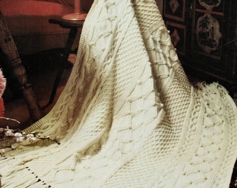 Classic Fishermans Knit Throw Rug in Aran, Vintage Knitting Pattern, PDF, Digital Download - A557