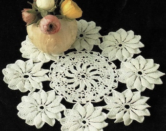 Snyggt virkad bordsmöbel med yttre ring av dahlior, vintage virkmönster, PDF, digital nedladdning - B648