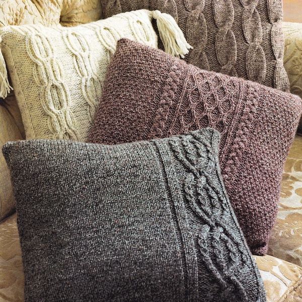 Four Lovely Aran Cushion Covers, Vintage Knitting Pattern, PDF, Digital Download - D285