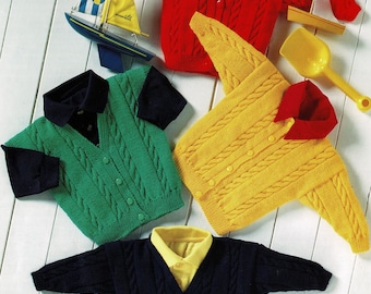 Neonati e bambini piccoli Adorabili cardigan e gilet con trecce, modello di maglia vintage, PDF, download digitale - B249