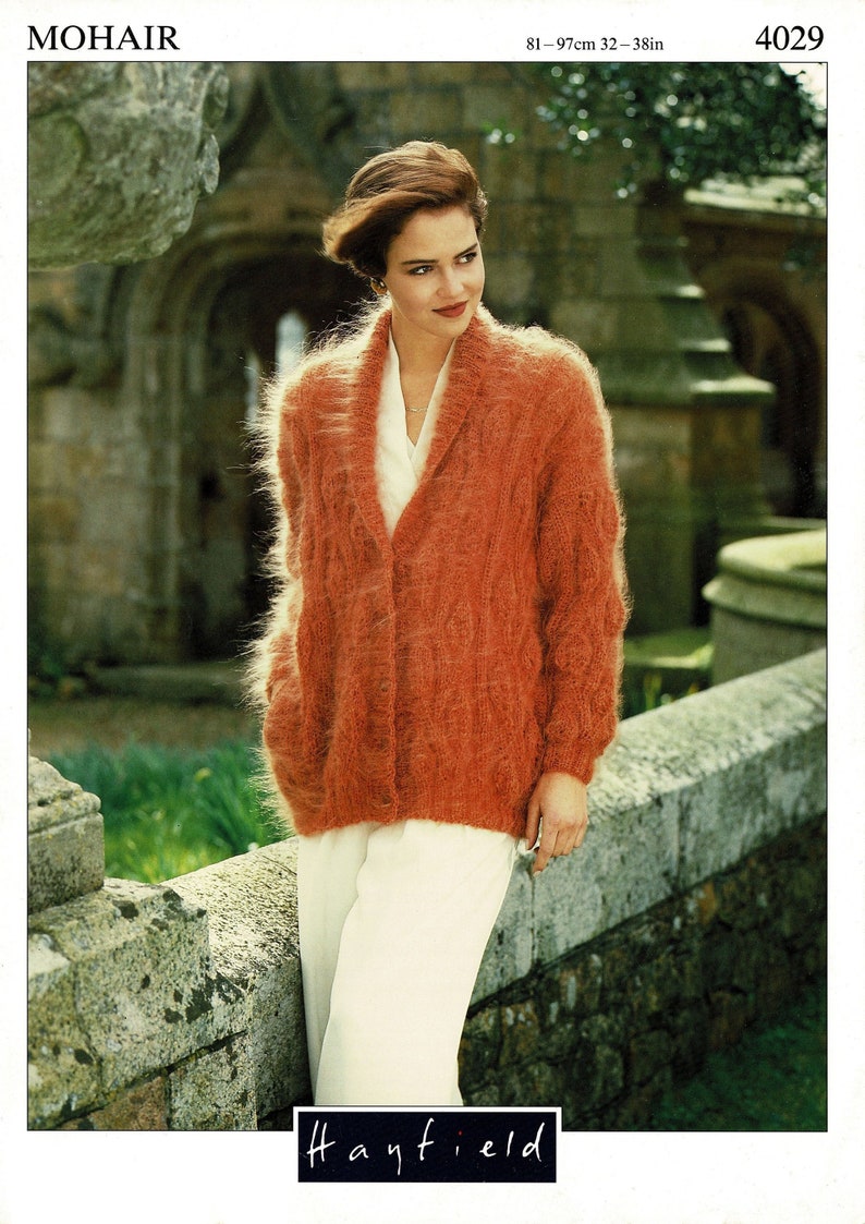 Digital Download A889 Ladies Beautiful Mohair Jacket With Shawl Collar and Decorative Leaf Design PDF Vintage Knitting Pattern