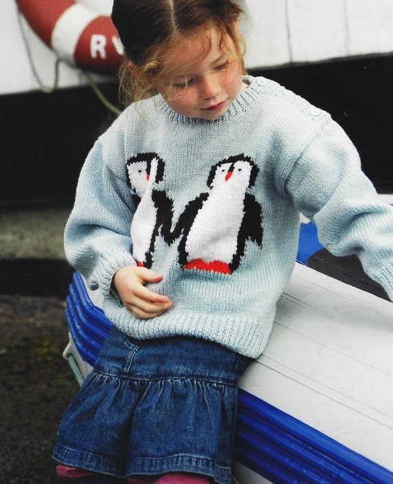 Toddlers and Childrens Super Cute Penguin Sweater, Vintage