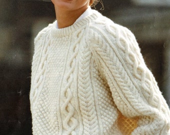 Ladies Classic Aran Sweater With Crew Neck and Raglan