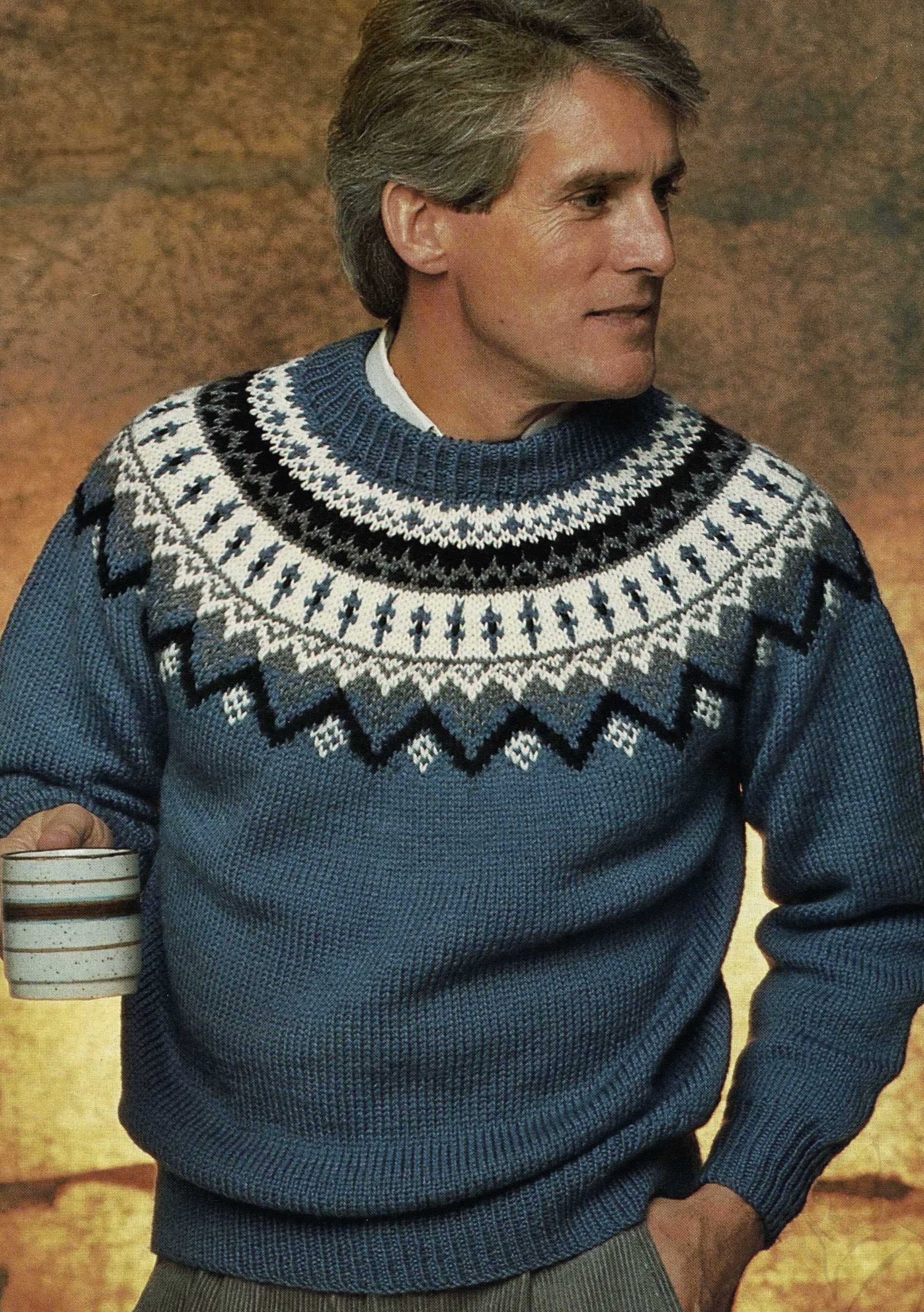 Mens Traditional Nordic Fair Isle Sweater With Crew Neck Vintage Knitting Pattern PDF Digital Download B971 Etsy Canada