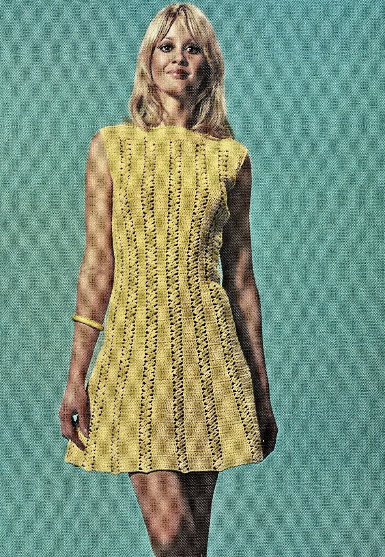 Ladies Crochet Flared Sleeveless Mini Dress, Vintage Crochet