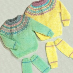 Babies and Toddlers Fair Isle Yoked Sweater with Co Ordinating Leg Warmers, Vintage Knitting Pattern, PDF, Digital Download - B106