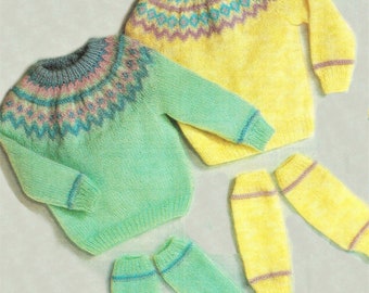 Babies and Toddlers Fair Isle Yoked Sweater with Co Ordinating Leg Warmers, Vintage Knitting Pattern, PDF, Digital Download - B106