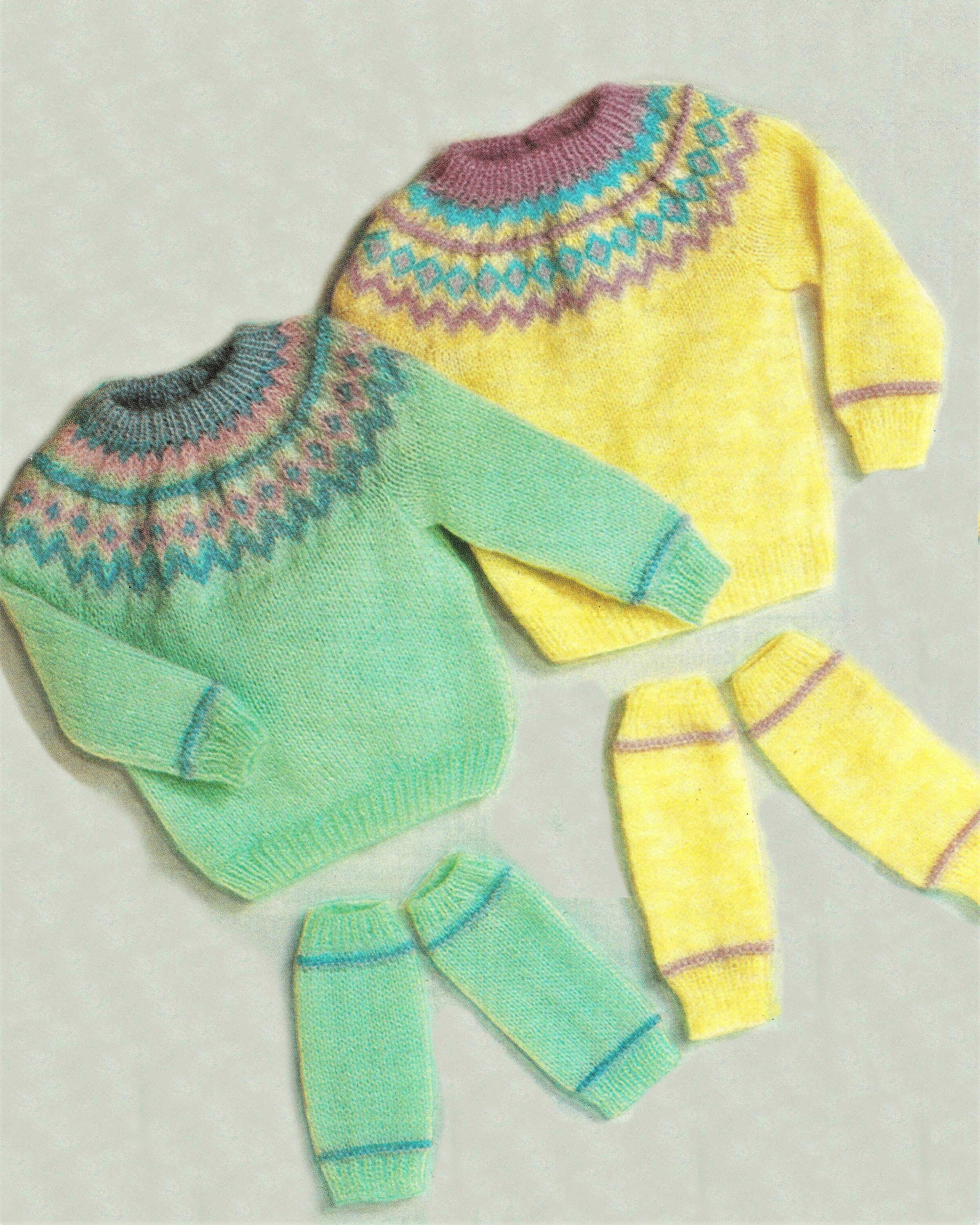 Baby Knitting Patterns | Fair Isle Dimples Cardigans & Hat, Jody Long