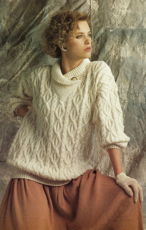 Ladies Gorgeous Aran Sweater With Cable Panels and Cross Over 