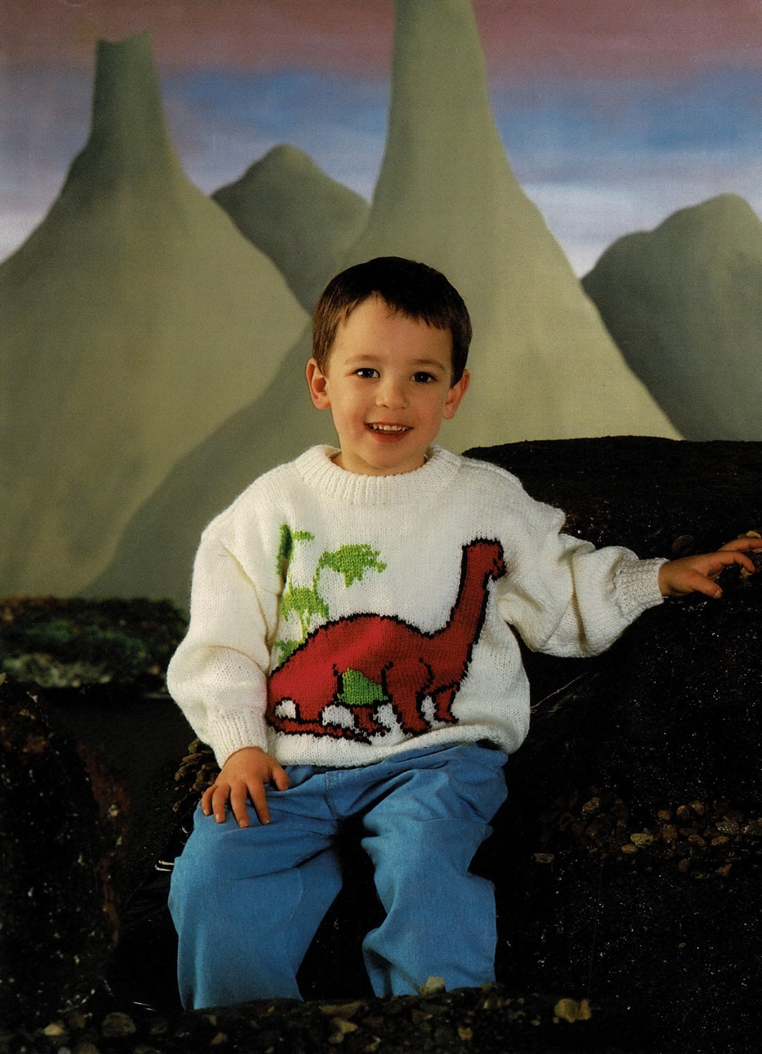 Suéter de dinosaurio lindo para niños pequeños y niños, patrón de