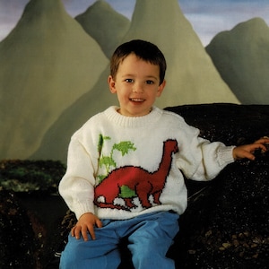 Toddlers and Childrens Cute Dinosaur Sweater, Vintage Knitting Pattern, PDF, Digital Download - B292