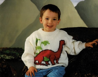 Toddlers and Childrens Cute Dinosaur Sweater, Vintage Knitting Pattern, PDF, Digital Download - B292