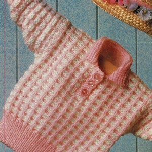 Babies and Toddlers Two Colour Sweater with Front Buttons and Collar, Vintage Knitting Pattern, PDF, Digital Download - A955