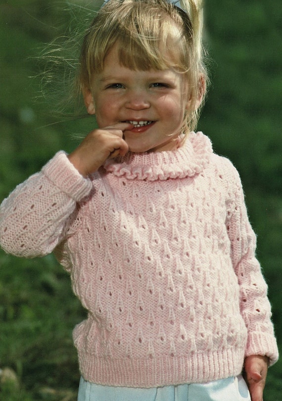 Toddler Girls Pretty Sweater With All Over Pattern and Ruffle Neck Trim Vintage Knitting Pattern PDF Digital Download A132 Etsy Canada