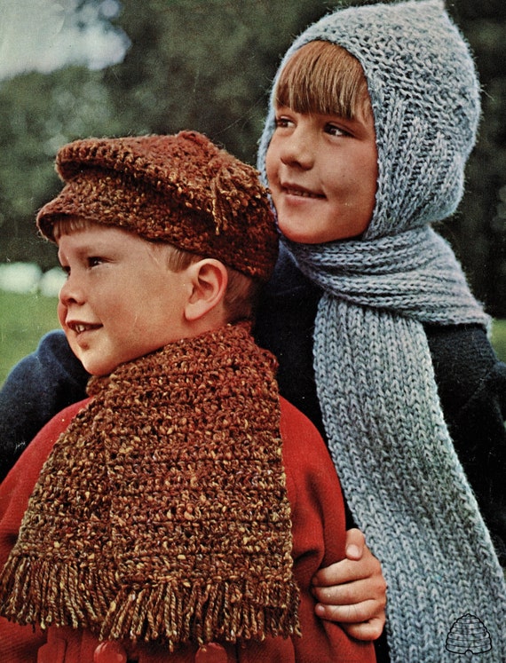 Enfants Garçon Fille Bébé Hiver Tricot Crochet Bonnet Casquette Avec Écharpe