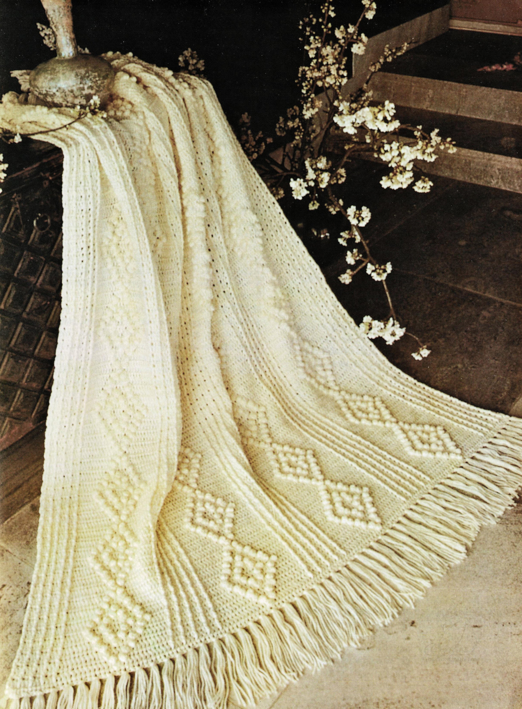 Beautiful Aran Look Crochet Afghan with Diamond Pattern, Vintage Crochet Pattern, PDF, Digital Download - C543