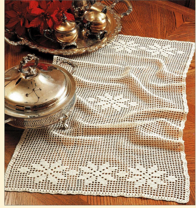 Beautiful Poinsettia Pattern Filet Crochet Table Scarf Etsy