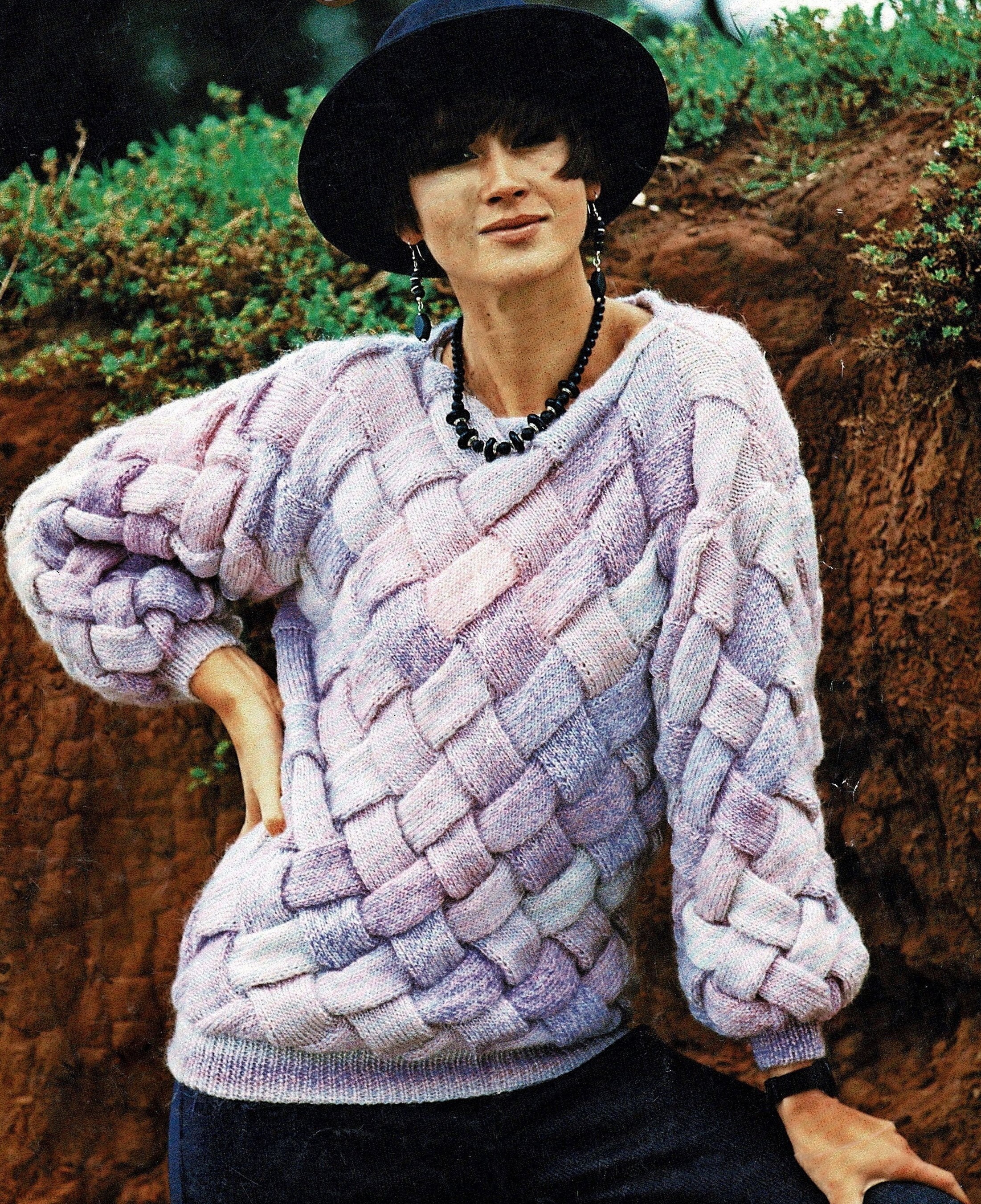 Ladies Stylish Entrelac Sweater Vintage 