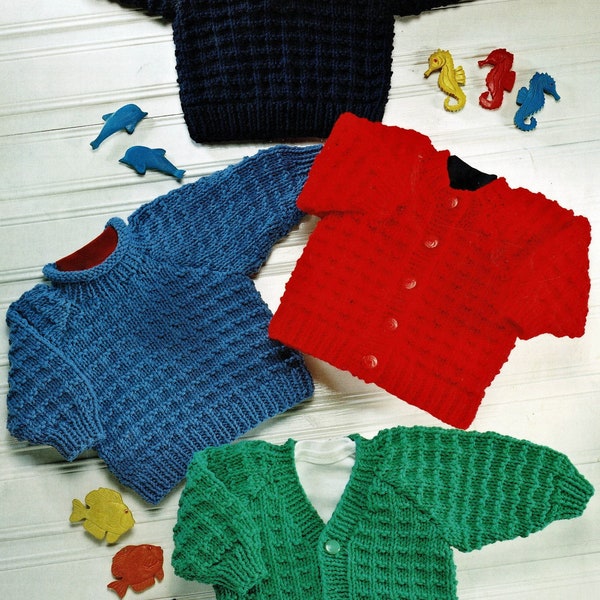 Babies, Toddlers and Childrens Lovely "Easy Knit" Chunky Sweaters and Cardigans, Vintage Knitting Pattern, PDF, Digital Download - A638