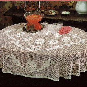 Gorgeous Floral Filet Oval Crochet Tablecloth, Vintage Crochet Pattern, PDF, Digital Download - B543