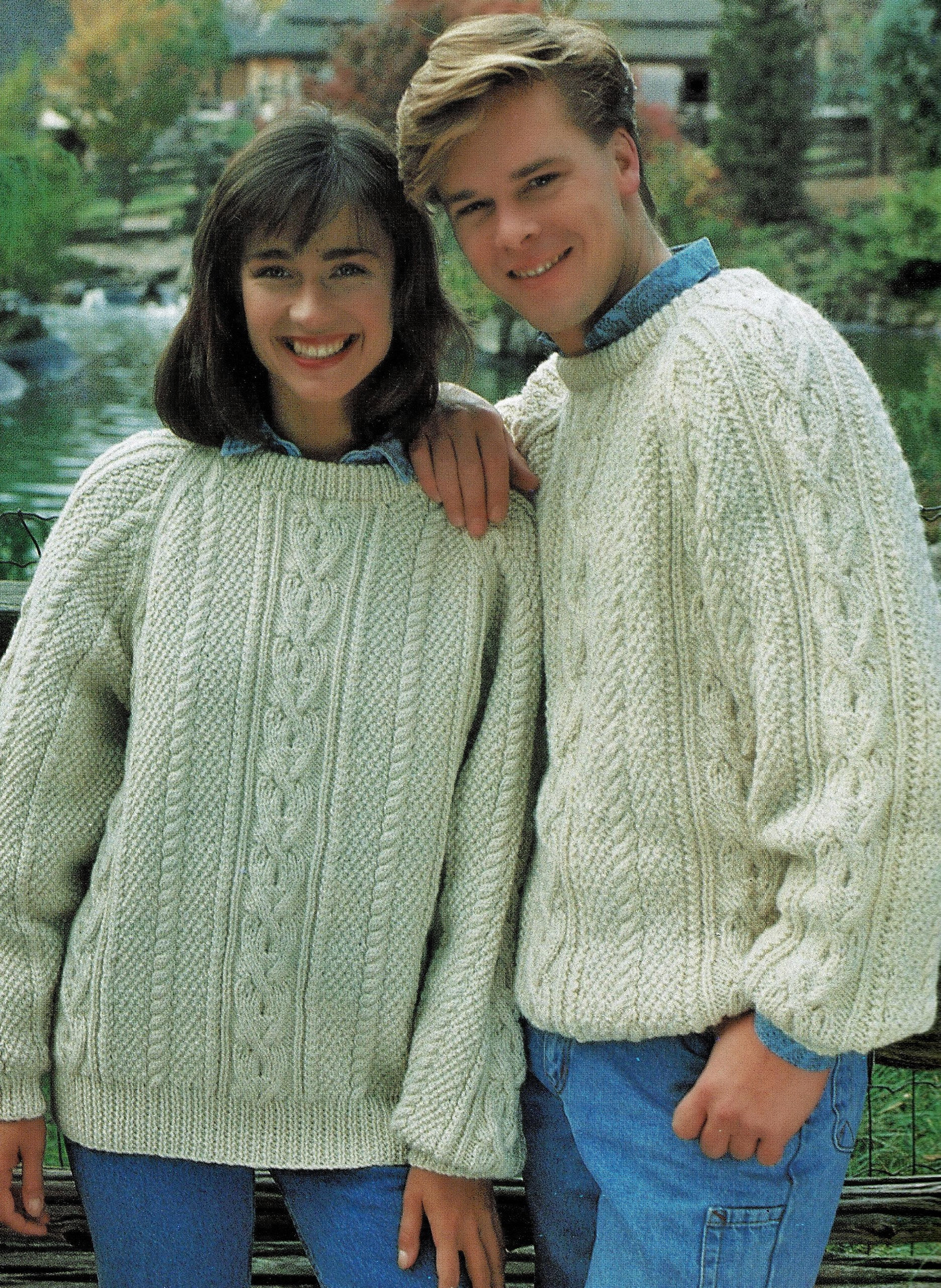 Ladies and Mens Lovely Aran Sweater With Round Neck and Raglan