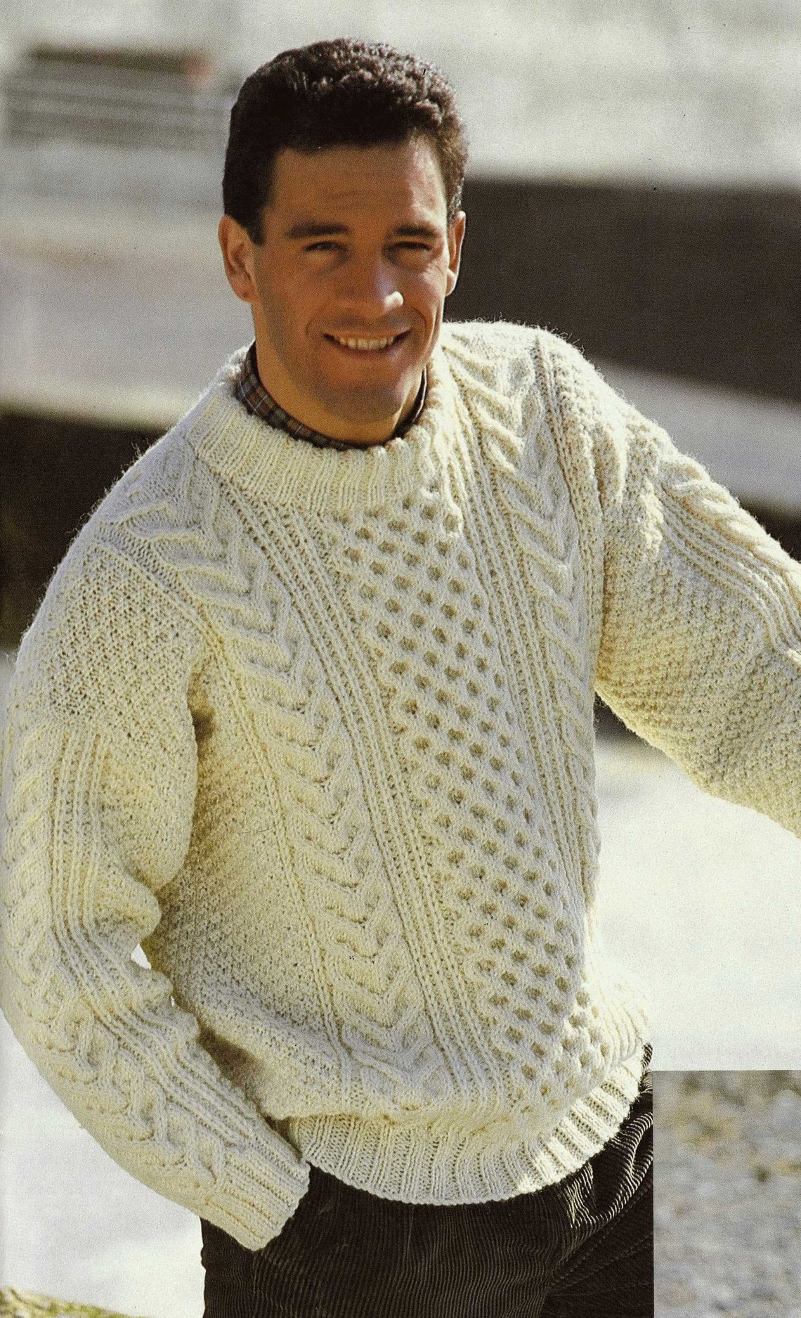 Mens Classic Aran Sweater With Choice of Round or Vneck Etsy