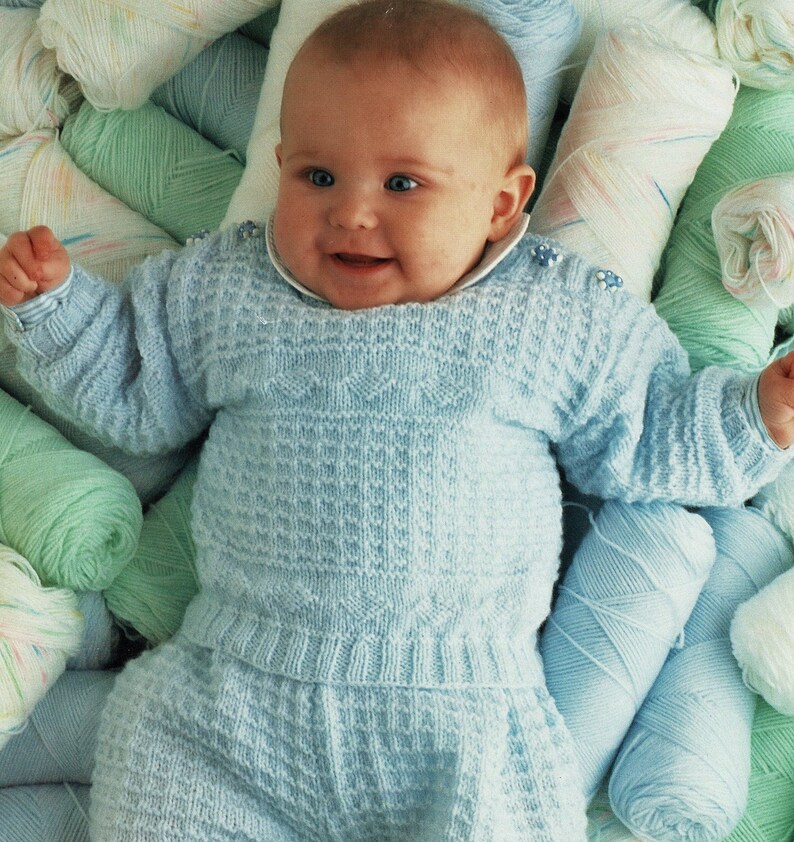 Babies Pretty Crochet Matinee Jacket and Two Lovely Knitted Outfits Vintage Knitting and Crochet Pattern Digital Download A534 PDF