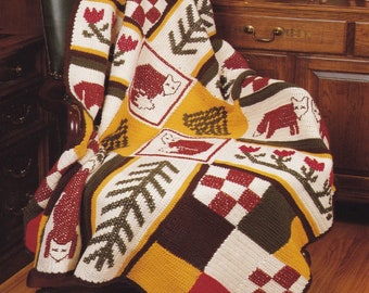 Fabulous Fox Hunt Afghan in Aran, Vintage Crochet Pattern, PDF, Digital Download - D346