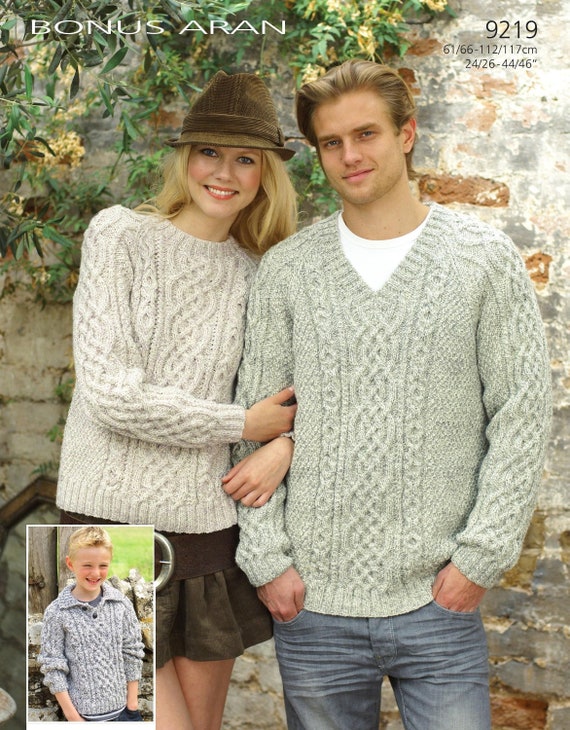 v neck aran jumper
