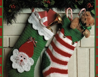 Lovely Crochet Christmas Stockings, Vintage Crochet Pattern, PDF, Digital Download - B402
