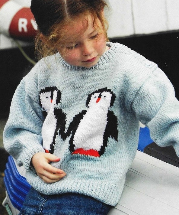 Toddlers and Childrens Super Cute Penguin Sweater, Vintage