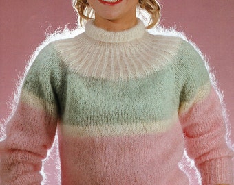 Ladies Pretty Mohair Sweater With Striped Yoke, Vintage