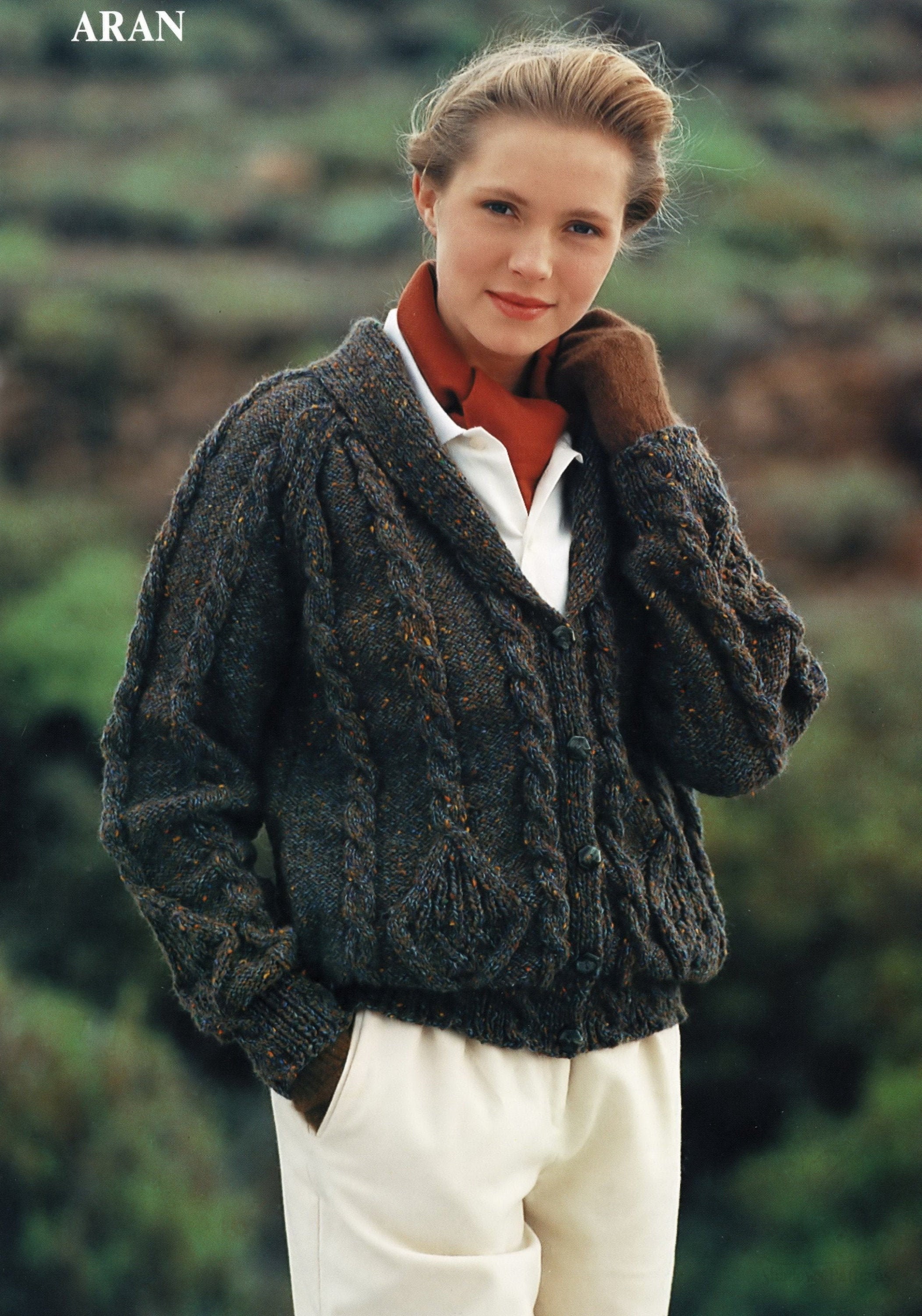 Ladies Lovely Aran Jacket With Shawl 