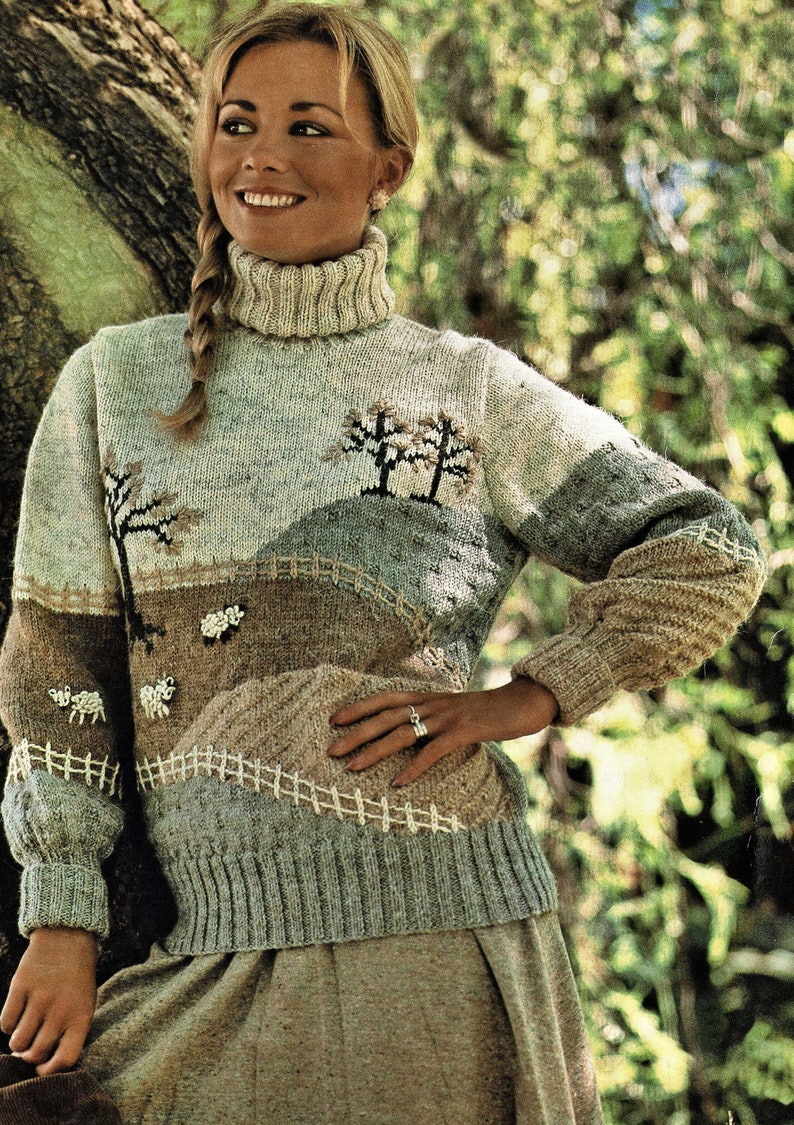 Ladies Fabulous Picture Sweater with Polo Neck and Set in Sleeves, Vintage Knitting Pattern, PDF, Digital Download C798 image 1