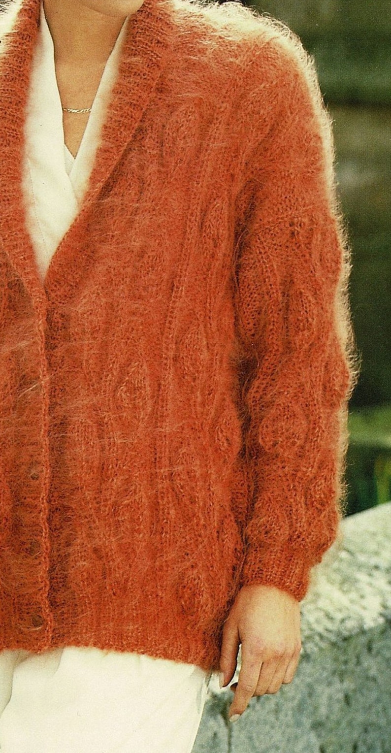 Digital Download A889 Ladies Beautiful Mohair Jacket With Shawl Collar and Decorative Leaf Design PDF Vintage Knitting Pattern