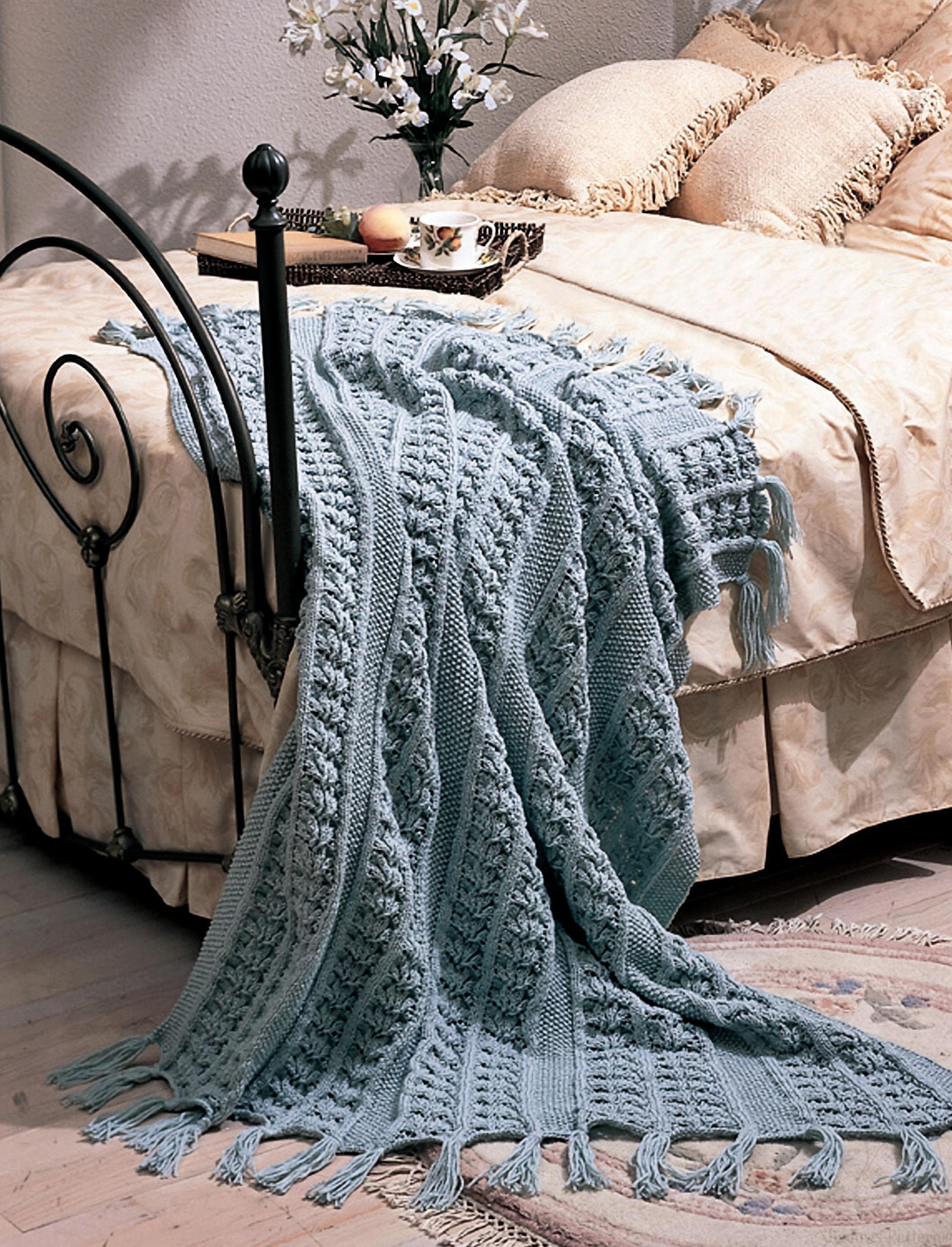Gorgeous Lacey Leaf Panel Aran Afghan Vintage Knitting - Etsy