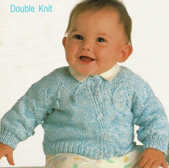 Baby Girls Lacy Fan Eyelet Cardigan V round neck KNITTING PATTERN DK 18-22/"