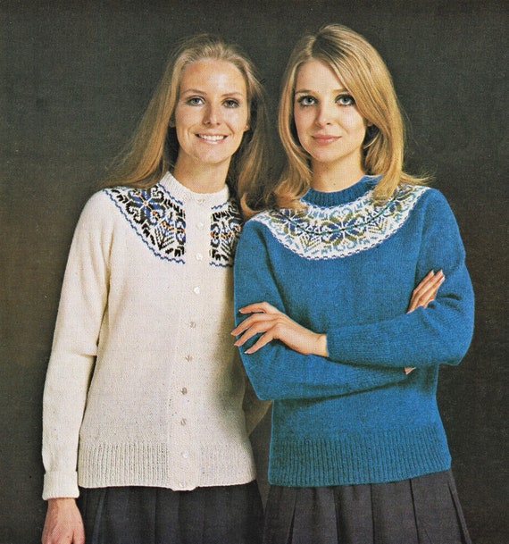 Veste et pull shetland traditionnels pour femmes avec empiecement circulaire jacquard motif de tricot vintage PDF telechargement numerique C993 Etsy France
