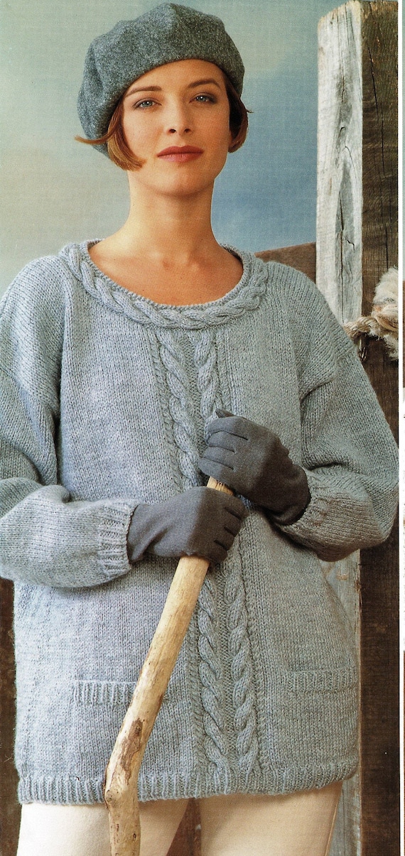 Ladies Aran Sloppy Joe Sweaters With Cable Panel and Choice of Round or V-neck, Vintage Knitting Pattern, PDF, Digital Download B386 - Etsy Ladies Aran Sloppy Joe Sweaters With Cable Panel and Choice of Round or V-neck, Vintage Knitting Pattern, PDF, Digital Download B386 - Etsy