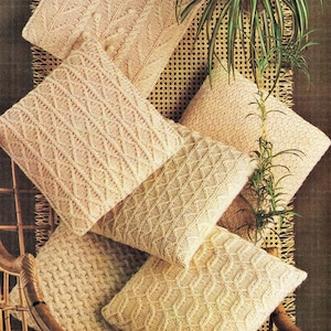Six Fabulous Aran Cushion Covers, Vintage Knitting Pattern, PDF, Digital Download - C998