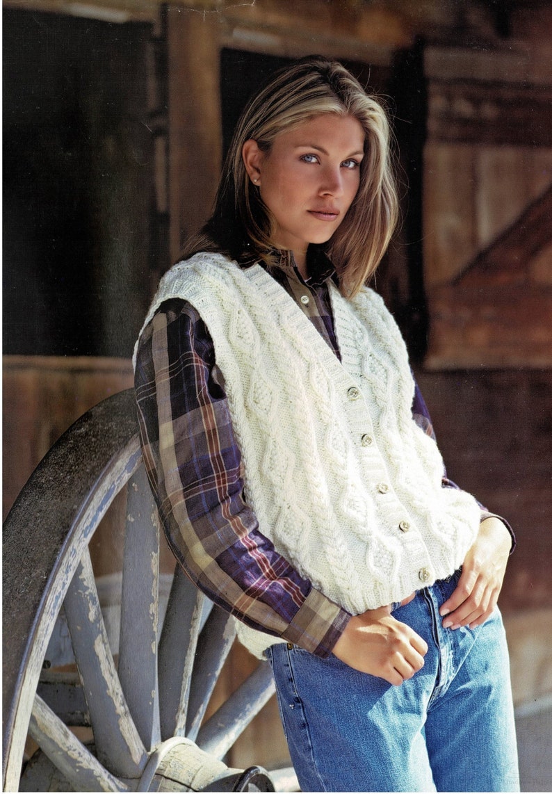 Ladies Easy Fitting Aran V-Neck Waistcoat, Vintage Knitting Pattern, PDF, Digital Download C637 image 1