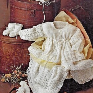 Babies Beautiful Lace Matinee Coat, Bonnet, Bootees, Mittens and Matching Shawl, Vintage Knitting Pattern, PDF,  Digital Download - A147