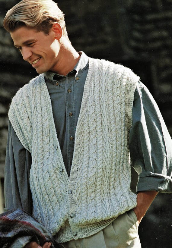Gilet torsade facile a enfiler pour homme modele de tricot vintage PDF telechargement numerique A762 Etsy France