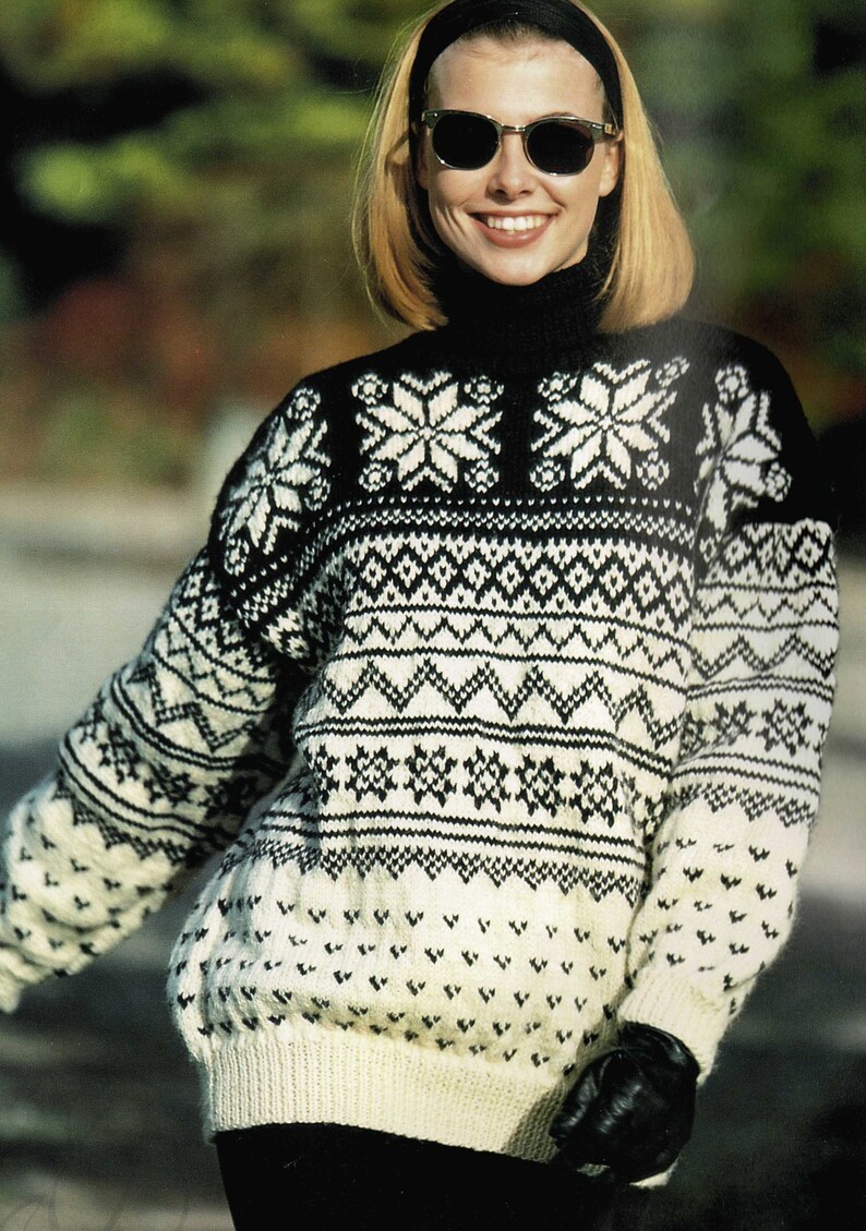 PDF C295 Ladies Dramatic Nordic Style Fair Isle Ski Sweater with Roll Neck Vintage Knitting Pattern Digital Download